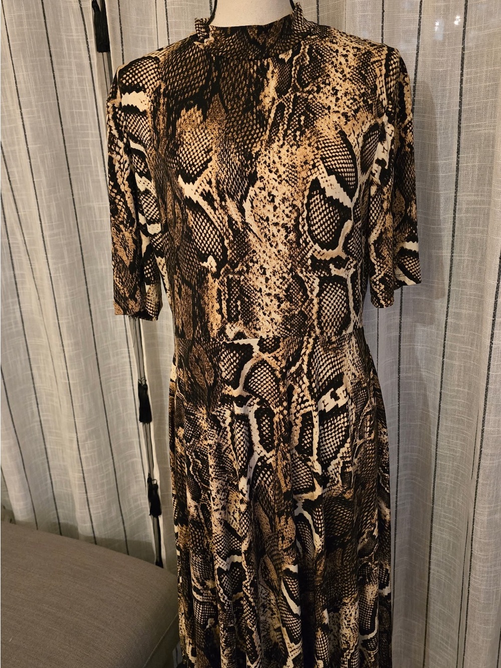 Donna Morgan Brown & Cream Snake-Print Midi Dress